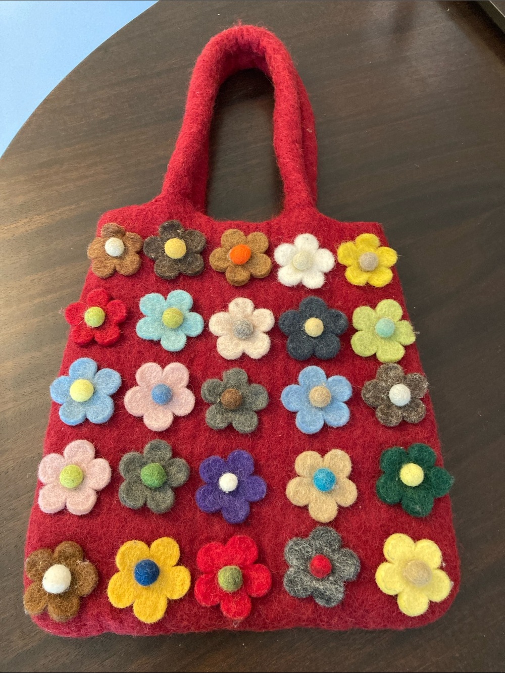 Red Felt Flower Mini Bag - Colorful Floral Accent